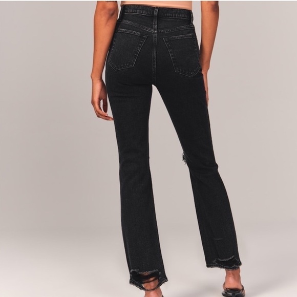 Abercrombie & Fitch Ankle Straight Ultra High Rise Distressed Jeans Black 31 12R - Picture 2 of 11